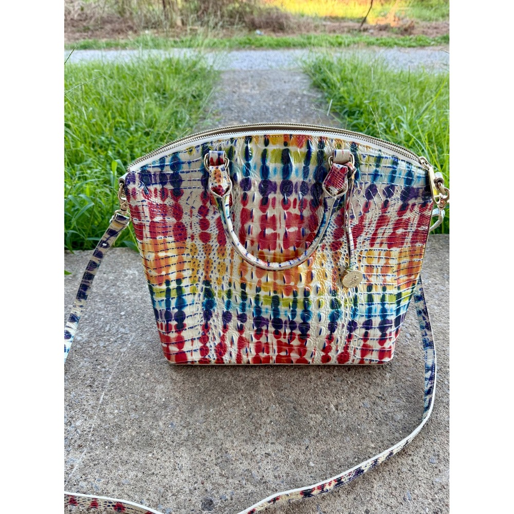 Brahmin Duxbury Satchel Rainbow Tie Dye Crocodile Embossed Leather Handbag
